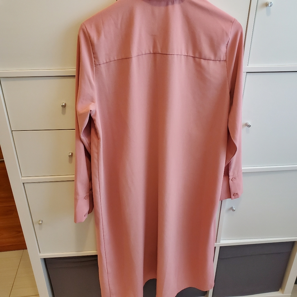 Dust pink shirt dress with embellished collar - Picture 2 of 6